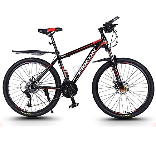 Mountain Bike : MBZL - Bicicletta da trekking per adulti, in acciaio al carbonio, con sospensioni anteriori e doppio freno a disco, 27 velocità, Rosso