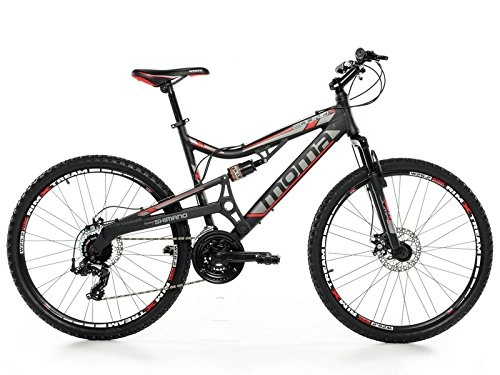 Mountain Bike : Moma bikes, Bicicletta Mountainbike 26" BTT SHIMANO Alluminio, 24 velocità, doppio disco e doppia sospensione