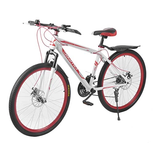 Mountain Bike : Monrodbitt 26 Pollici Bici da 17 Pollici Anteriore e Posteriore Bici da 30 Cerchio Mountain Bike velocit variabile MTB Bici da Corsa su Strada (Bianco Rosso)