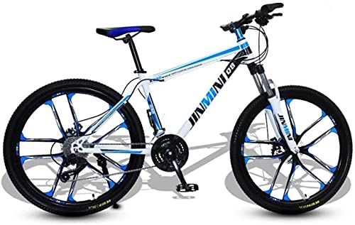 Mountain Bike : Mountain bike, 24 pollici mountain bike adulti uomini e donne bicicletta da trasporto a velocità variabile dieci ruote Telaio in lega con freni a disco (colore: bianco blu, dimensioni: 30 velocità)