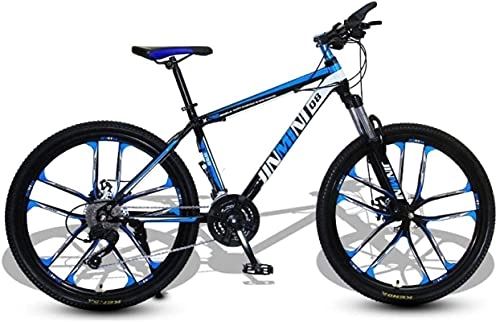 Mountain Bike : Mountain bike, 24 pollici mountain bike per adulti uomini e donne bicicletta da trasporto a velocità variabile dieci ruote Telaio in lega con freni a disco (colore: nero blu, dimensioni: 30 velocità)
