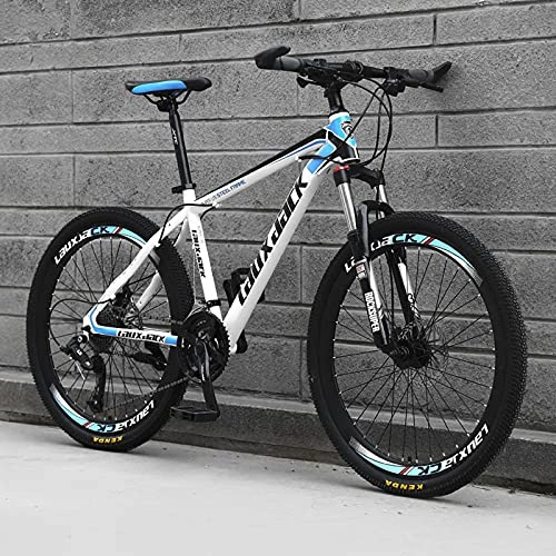Mountain Bike : Mountain Bike 26 pollici per gli uomini e le donne, 27 velocità adulti Mountain Trail biciclette con doppia sospensione e freni a disco, telaio in acciaio al carbonio città Road Bik(Color:bianco blu)