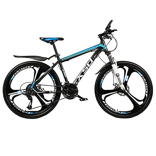 Mountain Bike : Mountain Bike 26 pollici ruote, 27 velocità carbonio acciaio adulti Mountain Trail biciclette, doppio disco freni anteriore sospensione urbana pendolare città bicicletta per uomini (Color:Nero Blu)