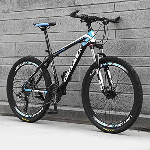 Mountain Bike : Mountain Bike ， Bicicletta da Strada da 26 Pollici a 24 velocità per Adulti Telaio in Acciaio al Carbonio Bicicletta Fuoristrada da Uomo Sport Ciclismo Corsa Black-Blue Spokes