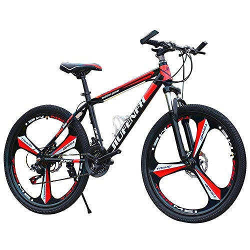 Mountain Bike : Mountain Bike, Bicicletta Sportiva da Montagna da 24 pollici a 21 velocità, telaio in acciaio al carbonio, sospensione forcella anteriore con funzione di bloccaggio, freni a doppio disco (rosso)