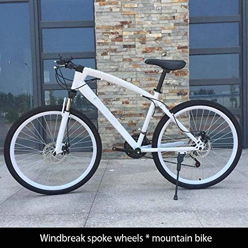 Mountain Bike : Mountain bike da uomo, doppio freno a disco, per adulti, per studenti, bici da corsa da 26 pollici, ruote BXM, bianco, 21 speed
