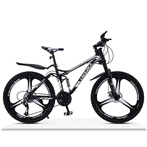 Mountain Bike : Mountain Bike Fuoristrada 21-30 Velocità In Mountain Bike In Acciaio Al Carbonio A Sospensione Completa Mountain Bike Per Adulti Ad Assorbimento Degli Urti, Black-26inches-6cutterwheels-30speed