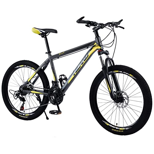 Mountain Bike : Mountain Bike in Acciaio ad Alta Carbonio Adulti Bicicletta MTB, Full Suspension Front Fork Freno a Doppio Disco Meccanico, 21 velocità, Ruote da 26 Pollici, Bicicle Gray Yellow