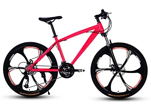 Mountain Bike : Mountain bike per adulti in acciaio al carbonio ad alta resistenza da 24 / 26 pollici, bici per ammortizzatori per uomo e donna con doppio freno a disco-Rotella di taglio rosa 6_21 velocità-26 pollici