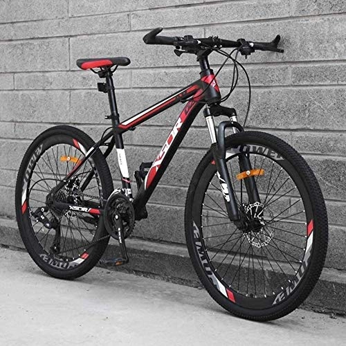 Mountain Bike : Mountain bike per adulti, motoslitta, doppio freno a disco, bicicletta da spiaggia, telaio in acciaio ad alto tenore di carbonio, ruote da 24 pollici, Rosso, 27 speed