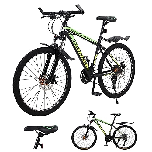 Mountain Bike : Mountain bike per adulti, ruote a raggi da 26 pollici, biciclette da montagna a 27 velocità, freno a doppio disco sospensione per mountain bike, telaio in acciaio leggero e robusto (verde)