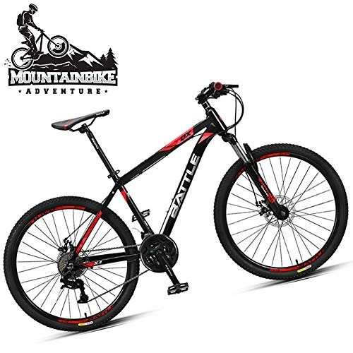 Mountain Bike : NENGGE Bicicletta Mountain Bike con Sospensioni Anteriori 26 Pollici 27 velocità per Uomo Donna, Adulti Biciclette da Montagna con Freni a Disco, Telaio Lega di Alluminio, Black Red