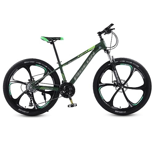 Mountain Bike : NYASAA Mountain bike per uomo e donna per adulti, telaio in acciaio ad alto tenore di carbonio con freno a doppio disco meccanico antiscivolo, adatto per uscire (green 26)