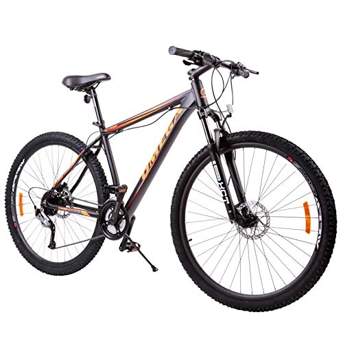 Mountain Bike : OMEGA BIKES Bicicletta MTB Mountain Bike Bettridge 29 Dotato di Shimano, Alluminio, Freni a Disco hidraulico, 27 Velocita, Forcella Ammortizatta, per Adulti, Telaio 49cm Hardtail… (Nero / Arancio)