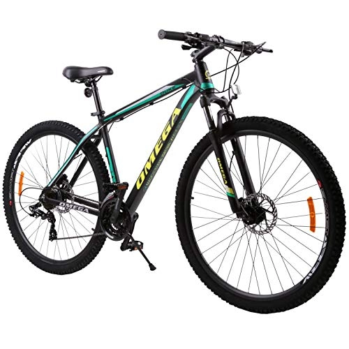 Mountain Bike : OMEGA BIKES Bicicletta MTB Mountain Bike Duke 27.5 Dotato di Shimano, Alluminio, Freni a Disco hidraulico, 21 Velocita, Forcella Ammortizatta, per Adulti, Telaio 49cm (Nero / Verde)