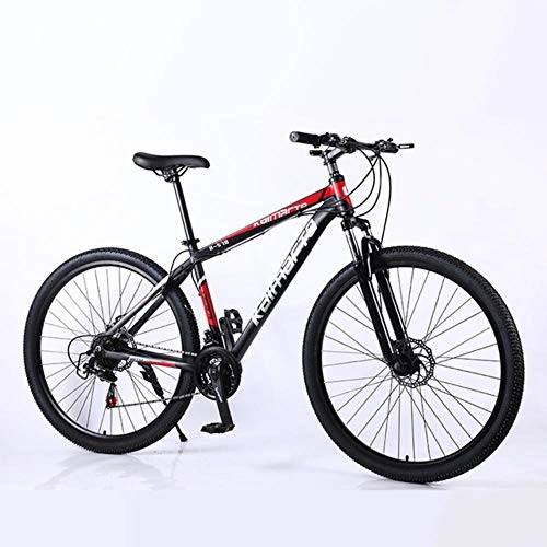 Mountain Bike : Pakopjxnx Double Disc Brake Mountain Bike Aluminum Alloy Frame Adult Student, 21speed Black Red