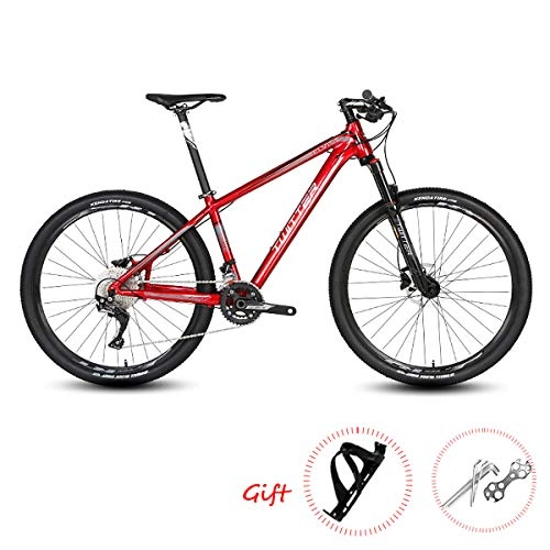 Mountain Bike : PXQ Mountain Bike 27, 5 / 26 pollici adulti 22 velocità freno a disco Off-road Bike ciclismo con ammortizzatore, lega di alluminio forcella meccanica sospensione, colore rosso, 67, 8 x 39, 4 cm