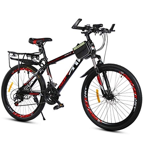 Mountain Bike : PXQ Mountain Bike in Carbonio Duro 20 / 22 / 24 / 26" per Adulti, Shimano 21 velocità, con Freni a Disco Doppi e Forcella Ammortizzata, Red, 24