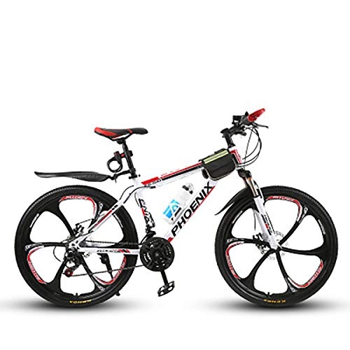 Mountain Bike : PXQ - Mountain bike leggera da 26", con ammortizzatore 21 / 24 / 27, bici fuoristrada, freni a disco doppi e telaio rigido in carbonio da 17", bianco, A27S