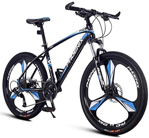 Mountain Bike : QUETAZHI 27-velocità for Mountain Bike, Struttura di Alluminio, Doppio Disco con Una Sospensione Anteriore da 26 Pollici Pneumatici Trifoglio, Nero e Blu Uomo QU604