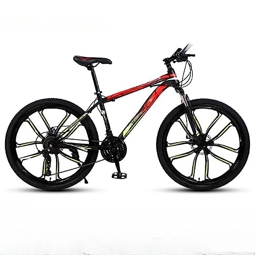 Mountain Bike : RASHIV Mountain bike da esterno da 26 pollici, bicicletta ammortizzante per adulti a velocità variabile per sci di fondo, telaio in acciaio ad alto tenore di carbonio, per uomo donna (red 21 speeds)