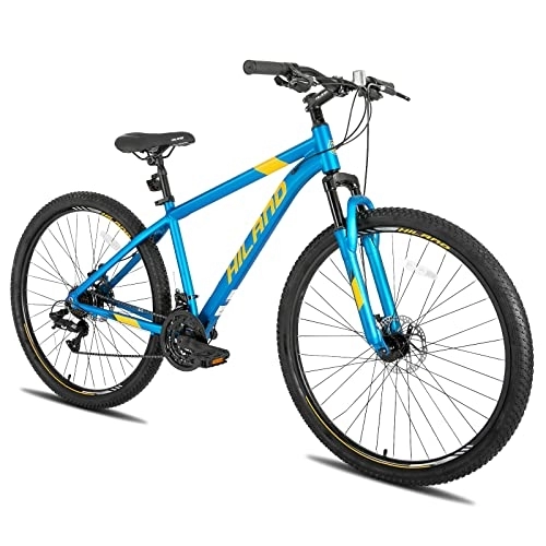 Mountain Bike : ROCKSHARK HILAND Mountain Bike Hardtail 29 Pollici Blu con Cambio Shimano 21 velocità Bici per Uomo e Donna con Freno a Disco e Forcella Ammortizzata…