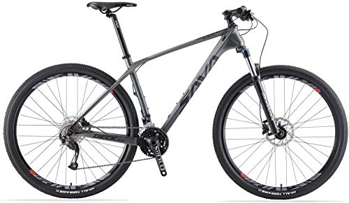 Mountain Bike : SAVADECK DECK2.0 Mountain bike in fibra di carbonio, MTB 26" / 27, 5" / 29"Bicicletta da montagna con coda rigida completa a 27 velocità con gruppo M2000 (Nero grigio, 27.5 * 17)