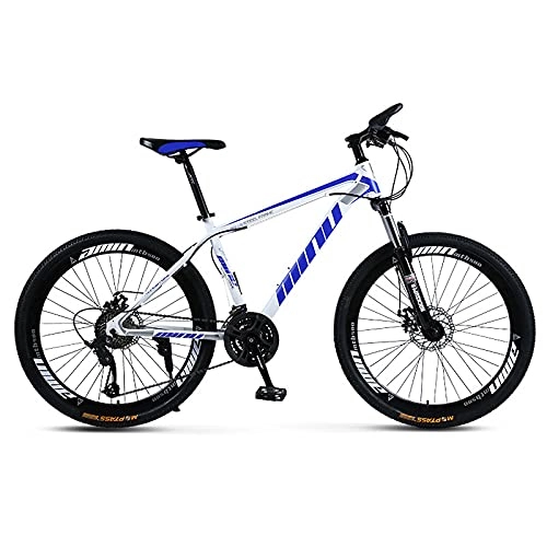 Mountain Bike : SHUI 26'' Bici da Montagna per Adulti 21 / 24 / 27 / 30 velocità Moutain Bike MTB Doppio Freno a Disco Telaio Acciaio Ad Alto Tenore Carbonio Sospensione Anteriore Biciclette A White Blue-30sp