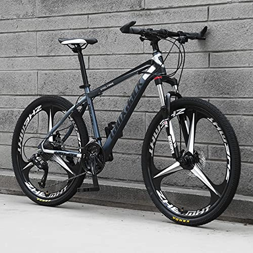 Mountain Bike : SHUI Mountain Bike, Bicicletta Sportiva da Montagna da 26 Pollici a 21 / 24 / 27 velocità, MTB Telaio in Acciaio al Carbonio, Freni a Disco Anteriori E Posteriori Configuraz Black-Grey-24 Speed