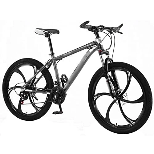 Mountain Bike : TABKER Bicicletta Mountain Bicycle Speed Damping Fork Fat Snow Road Bike Aluminum Alloy Wheels Cycling Mechanical Dual Disks Braker (Color : Grey)