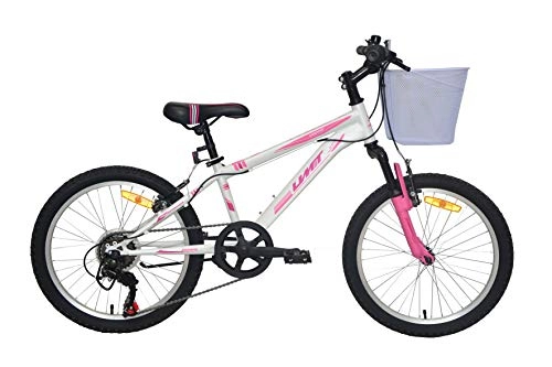 Mountain Bike : Umit - Bicicletta XR-200 da 20 pollici, con cambio Shimano e sospensione anteriore, unisex, per bambini, bianco / rosa