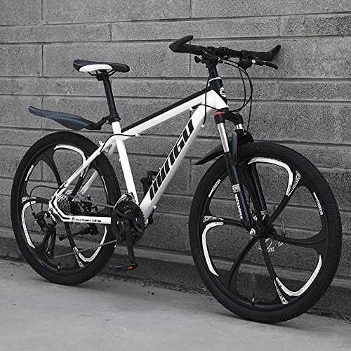 Mountain Bike : Uomo Mountain Bike, 24 Pollici Hardtail Bici MTB, Freno A Doppio Disco Telaio in Alluminio, Bicicletta da Montagna con Sospensione Anteriore E Sedile Regolabile Bianco / Nero - 6 Spoke 21 velocità