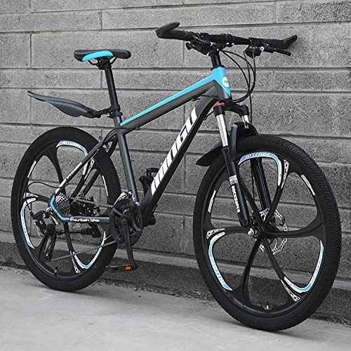 Mountain Bike : Uomo Mountain Bike, 24 Pollici Hardtail Bici MTB, Freno A Doppio Disco Telaio in Alluminio, Bicicletta da Montagna con Sospensione Anteriore E Sedile Regolabile Blu - 6 Spoke 27 velocità