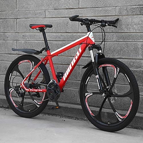 Mountain Bike : Uomo Mountain Bike, 24 Pollici Hardtail Bici MTB, Freno A Doppio Disco Telaio in Alluminio, Bicicletta da Montagna con Sospensione Anteriore E Sedile Regolabile Rosso - 6 Spoke 21 velocità