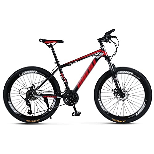 Mountain Bike : WANYE 26" Mountain Bike in Alluminio per Adulti E Adolescenti, Freni a Doppio Disco 21 / 24 / 27 / 30 velocità, Peso Leggero, più Colori Black red-24speed