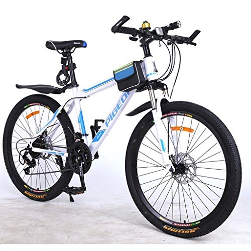 Mountain Bike : WGYCREAM Bicicletta Mountainbike, MTB, delle Donne degli Uomini Ravine Bike Sospensione Anteriore 26" Mountain Biciclette con Doppio Disco Freno 21 velocità, Acciaio al Carbonio Telaio (Color : Blue)