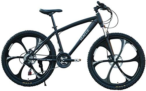 Mountain Bike : WSJYP Mountain Bike per Adulti 26 Pollici, Mountain Bike in Acciaio al Carbonio, Freno a Disco MTB a Sospensione Completa da 21 velocità, Black