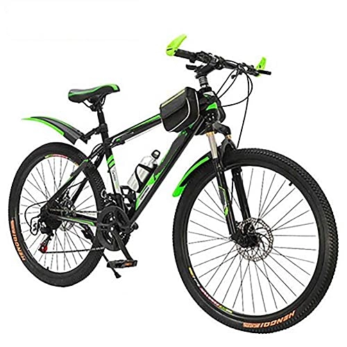 Mountain Bike : WXXMZY Mountain Bike da Uomo E da Donna, Ruote da 20, 24, 26 Pollici, Marce 21-27, Telaio in Acciaio Ad Alto Tenore di Carbonio, Doppia Sospensione, Blu, Verde E Rosso (Color : Green, Size : 26)