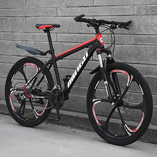 Mountain Bike : XRQ 26 in Biciclette Mountain Bike, con 6 Razze 21 / 24 / 27 / 30 velocità Brillante SYS Doppio Freno a Disco Forcella Sospensione Posteriore Anti-Slip, Black Red, 21speed
