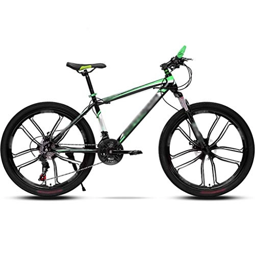 Mountain Bike : YHRJ Bicicletta per Adulti Bici da Strada Fitness Fuoristrada, Le Mountain Bike Sono Unisex, MTB Acciaio Ad Alto Tenore di Carbonio, Freni A Doppio Disco (Color : Black green-27spd, Size : 24inch Wheel)