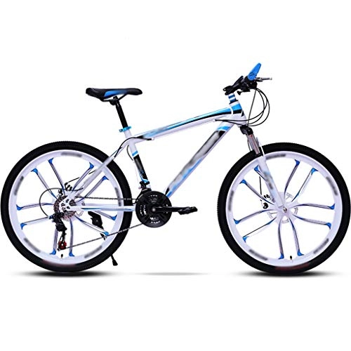 Mountain Bike : YHRJ Bicicletta per Adulti Bici da Strada Fitness Fuoristrada, Le Mountain Bike Sono Unisex, MTB Acciaio Ad Alto Tenore di Carbonio, Freni A Doppio Disco (Color : White blue-27spd, Size : 24inch Wheel)