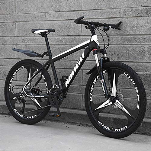 Mountain Bike : ZHTX Mountain Bike 21 / 24 / 27 / 30 velocità Studente Bicicletta Cross Country BMX Road Racing Speed ​​Bike (Color : Black White, Size : Three Cutter Wheel)