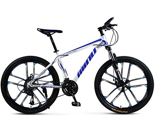 Mountain Bike : ZJMWQ Bicicletta 24、26 Pollici 30 velocità da Uomo Mountain Bike Acciaio Carbonio Bici con Sospensione Anteriore Sedile Regolabile, Montanbike per Ragazzi E Ragazze Carico di 120 kg, Blue-26”