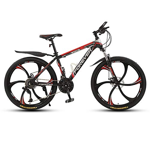 Mountain Bike : ZWPY Mountain Bike da 26 Pollici, Mountain Bike Hardtail in Acciaio Ad Alto Tenore di Carbonio, MTB per Adulti con Freni A Disco Meccanici, Ruota A 6 Raggi, 21 velocit, Black Red