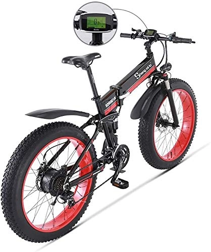 Bicicleta de montaña eléctrica plegables : 1000W Playa de Bicicleta eléctrica De la Bici de la Furia Lithiu Potencia de Motos de Nieve Ayudar a Bicicletas de montaña Bicicletas Roller 0814 (Color : Black)