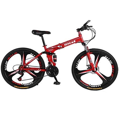 Bicicleta de montaña eléctrica plegables : 26 Pulgadas Bicicleta Plegable De Acero Al Carbono De 21 Velocidades para Adultos para Hombres, Mujer Sistema De Frenos De Disco Dual, Red2