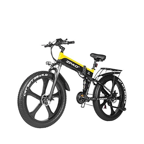 Bicicleta de montaña eléctrica plegables : 26 pulgadas Fat Tire Bicicleta eléctrica Pedal 48V 1000W Motor Nieve bicicleta eléctrica con la montaña bicicleta eléctrica Assist batería de litio de disco hidráulico de frenos ( Color : Yellow )