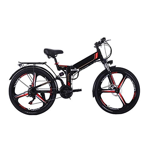 Bicicleta de montaña eléctrica plegables : 300W Motor Bicicleta Eléctrica, 26'' Ebike Bicicleta De Montaña De Nieve De 21 Velocidades Plegable Bicicleta Adulta Mujer / Hombre Batería De Litio Extraíble 48V 8AH / 10AH, Negro