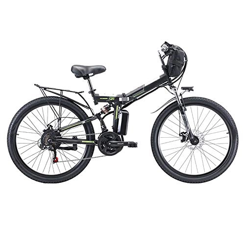 Bicicleta de montaña eléctrica plegables : 350W / 500W Bicicleta Eléctrica Plegable Montaña Nieve E-Bike Ciclismo De Carretera, Neumático Gordo De 26 Pulgadas, Shimano 7 Velocidad Variable, Batería De Litio Extraíble 48V, Negro, 8A