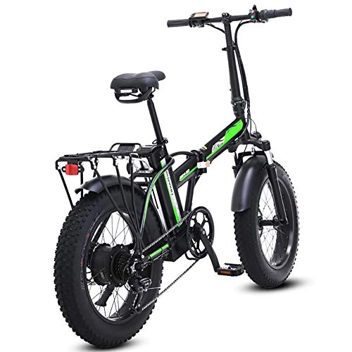 Bicicleta de montaña eléctrica plegables : 500W eléctrica plegable bicicletas, 48V para hombre bicicletas 7 Velocidad Variable 4 pulgadas Fat Tire camino de la bicicleta de la bici con nieve pedales frenos de disco hidráulicos, Negro, 20inches